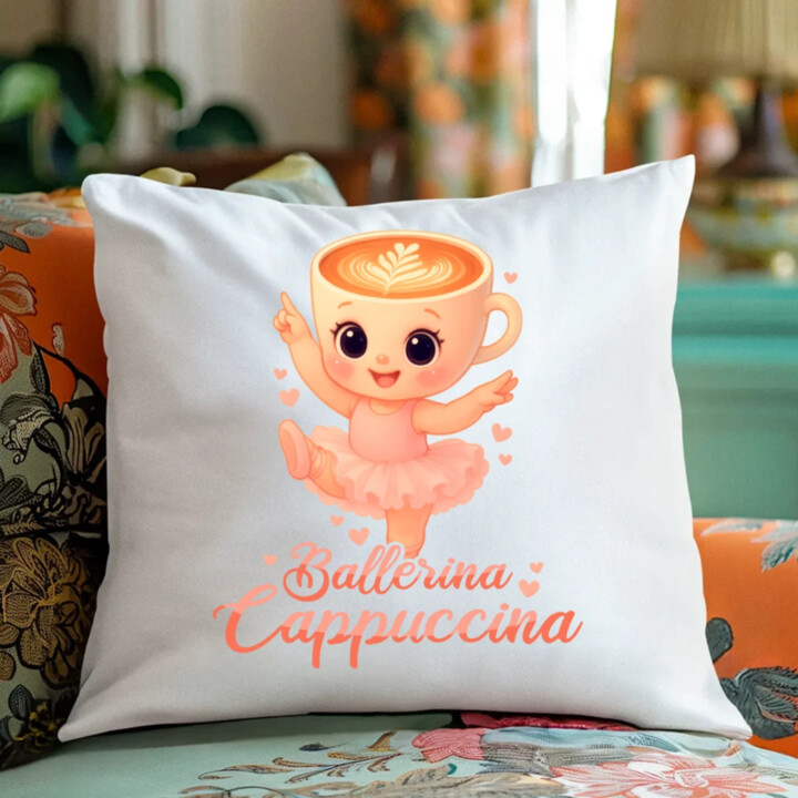 Ballerina Cappuccina Baby V2 - Italian Brainrot - balerína šálka - vankúš s potlačou