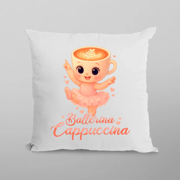 Ballerina Cappuccina Baby V2 - Italian Brainrot - balerína šálka - vankúš s potlačou