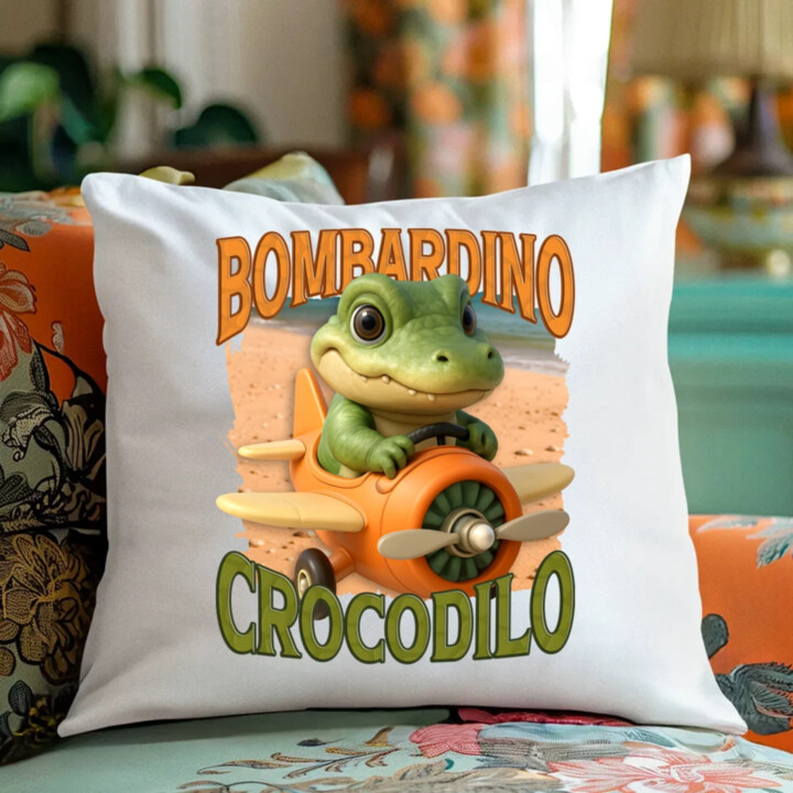 Baby Bombardino Crocodilo - Italian Brainrot - krokodíl bombardér - vankúš s potlačou