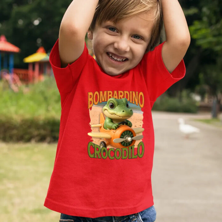 Baby Bombardino Crocodilo - Italian Brainrot - krokodíl bombardér - detské tričko s potlačou