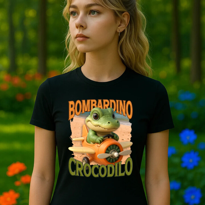 Baby Bombardino Crocodilo - Italian Brainrot - krokodíl bombardér - dámske tričko s potlačou