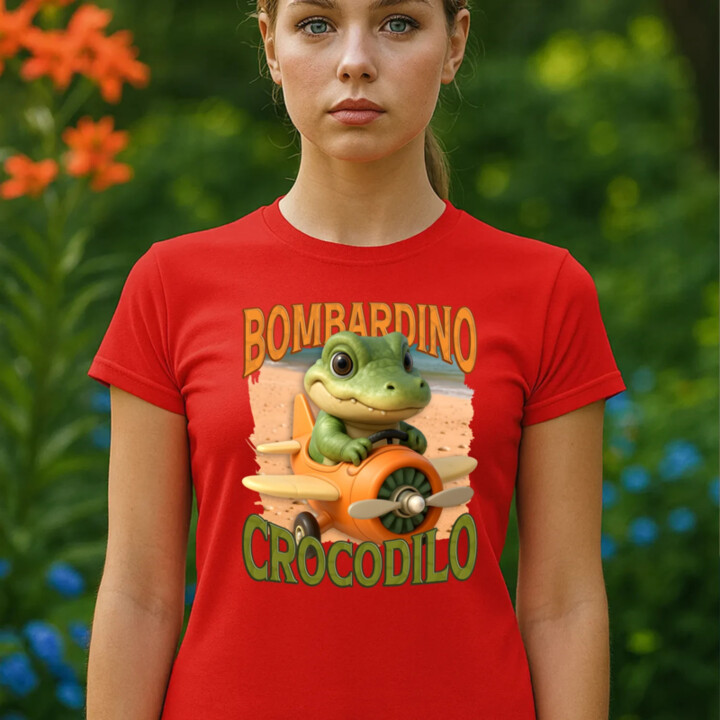 Baby Bombardino Crocodilo - Italian Brainrot - krokodíl bombardér - dámske tričko s potlačou