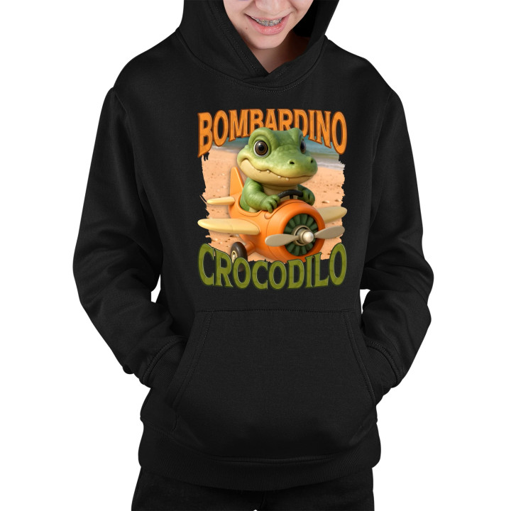 Baby Bombardino Crocodilo - Italian Brainrot - krokodíl bombardér - detská mikina s kapucňou