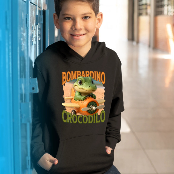 Baby Bombardino Crocodilo - Italian Brainrot - krokodíl bombardér - detská mikina s kapucňou