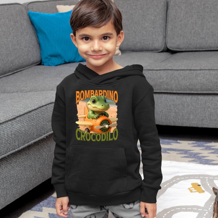 Baby Bombardino Crocodilo - Italian Brainrot - krokodíl bombardér - detská mikina s kapucňou
