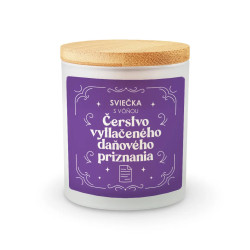 Sviečka s vôňou čerstvo vytlačeného daňového priznania - vonná sviečka s potlačou