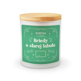 Sviečka s vôňou kriedy a starej tabule - vonná sviečka s potlačou