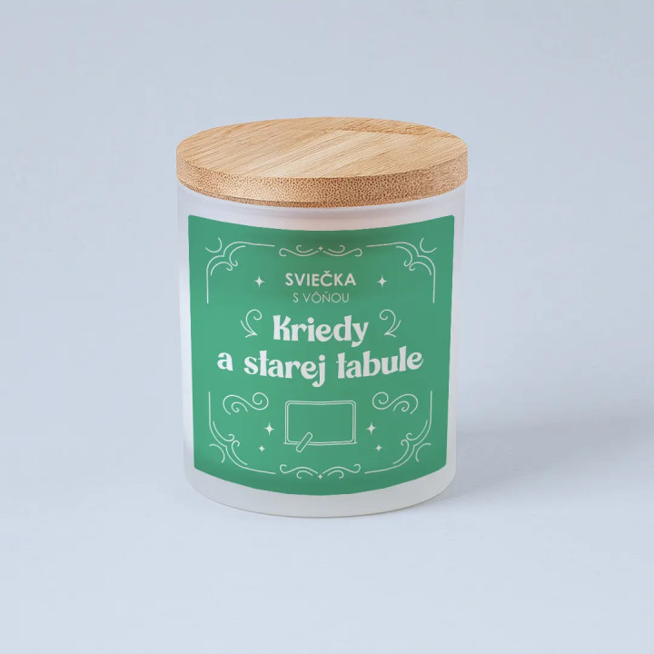 Sviečka s vôňou kriedy a starej tabule - vonná sviečka s potlačou