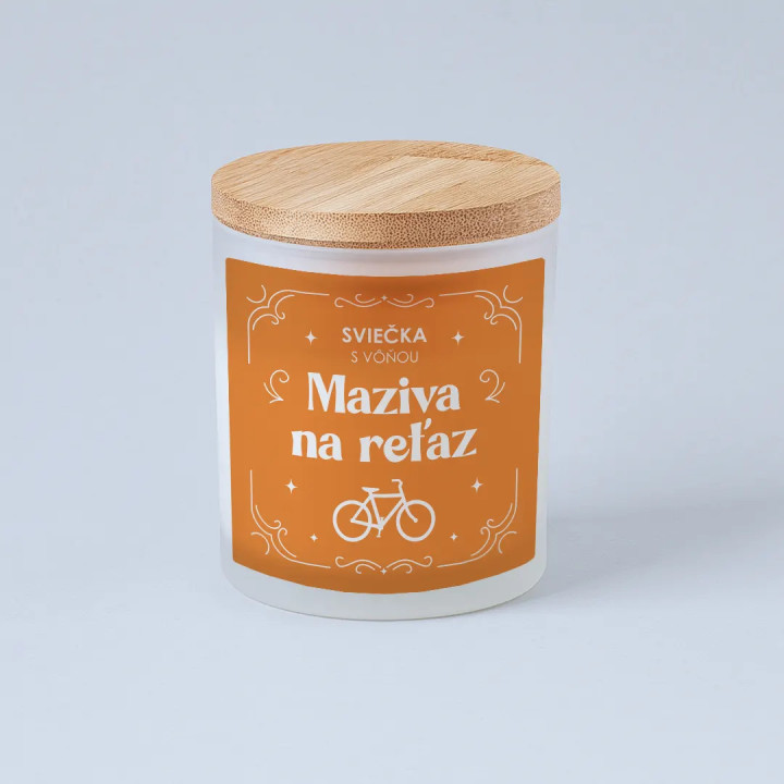 Sviečka s vôňou maziva na reťaz - vonná sviečka s potlačou