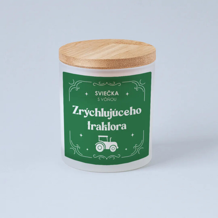 Sviečka s vôňou zrýchlujúceho traktora - vonná sviečka s potlačou