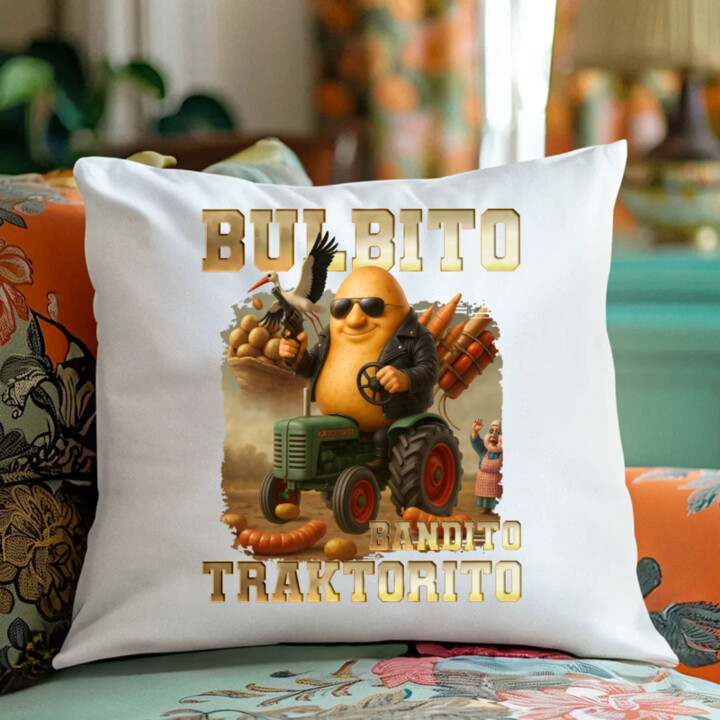 Bulbito bandito traktorito - zemiak traktorista bandita - Italian Brainrot - vankúš s potlačou