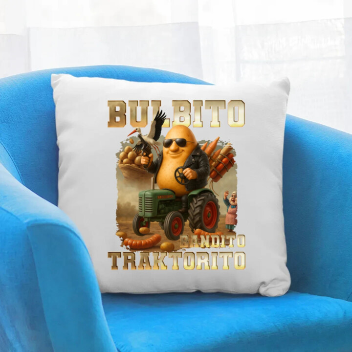 Bulbito bandito traktorito - zemiak traktorista bandita - Italian Brainrot - vankúš s potlačou