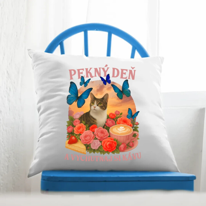 Pekný deň a vychutnaj si kávu - vankúš s potlačou