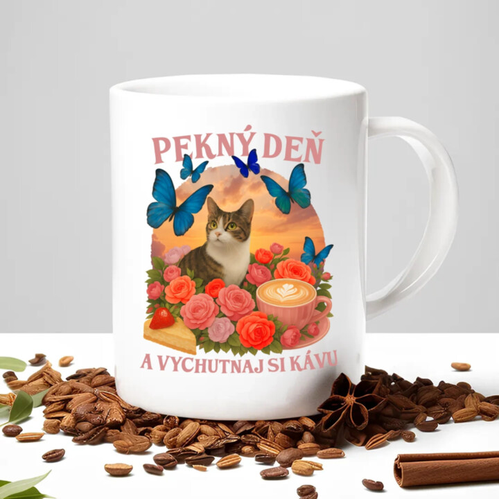 Pekný deň a vychutnaj si kávu - keramický hrnček s potlačou