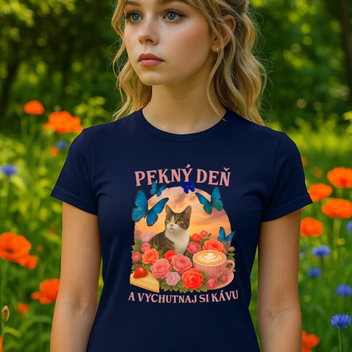 Pekný deň a vychutnaj si kávu - dámske tričko s potlačou