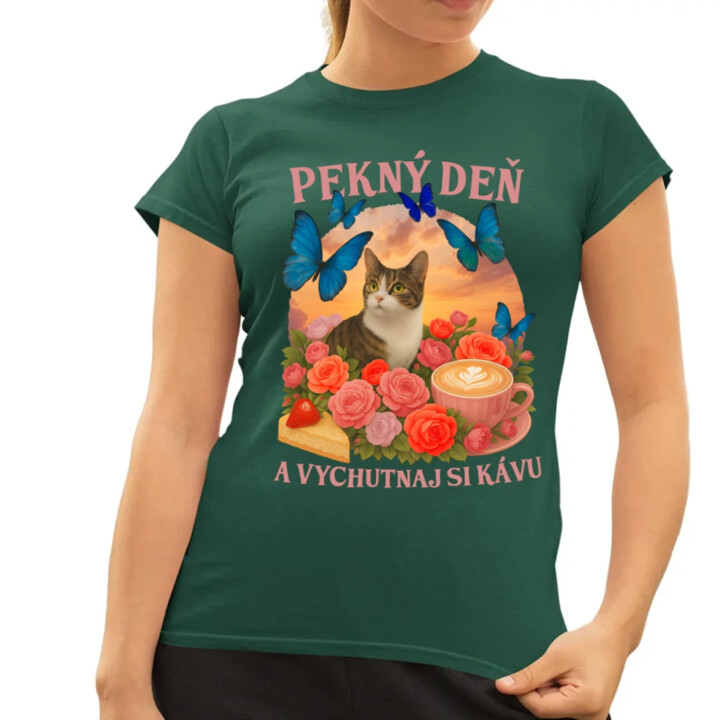 Pekný deň a vychutnaj si kávu - dámske tričko s potlačou