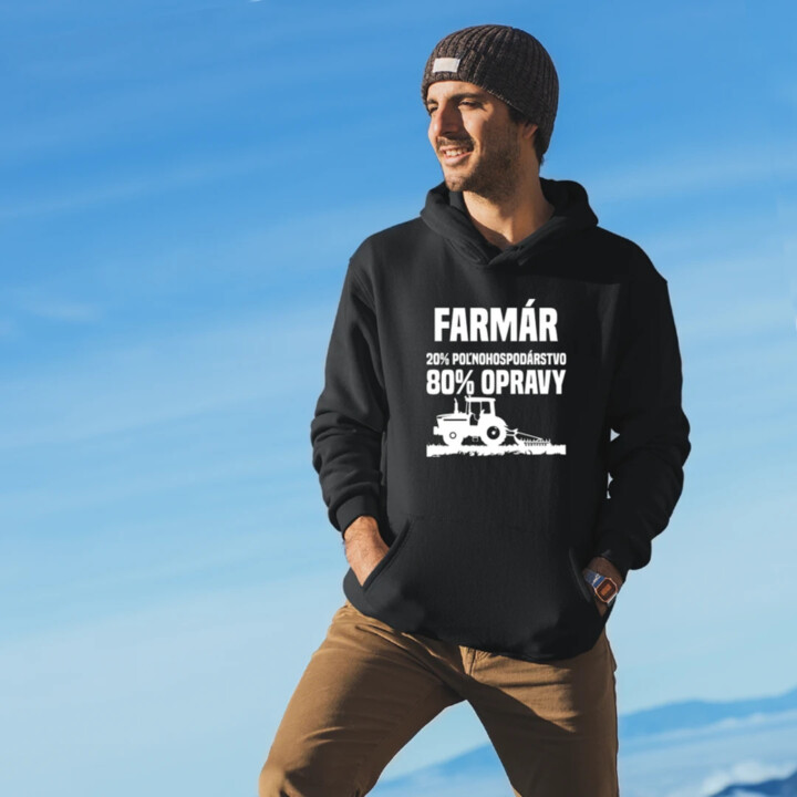 farmár - 20 % poľnohospodárstvo, 80 % opravy  - pánska mikina s potlačou