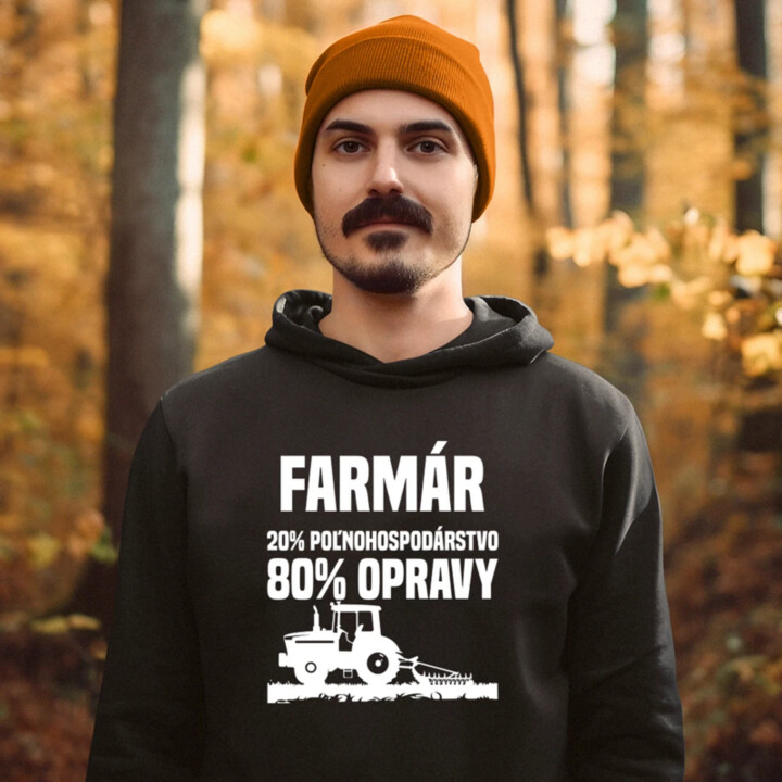 farmár - 20 % poľnohospodárstvo, 80 % opravy  - pánska mikina s potlačou