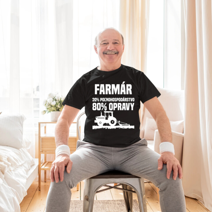 farmár - 20 % poľnohospodárstvo, 80 % opravy - pánske tričko s potlačou