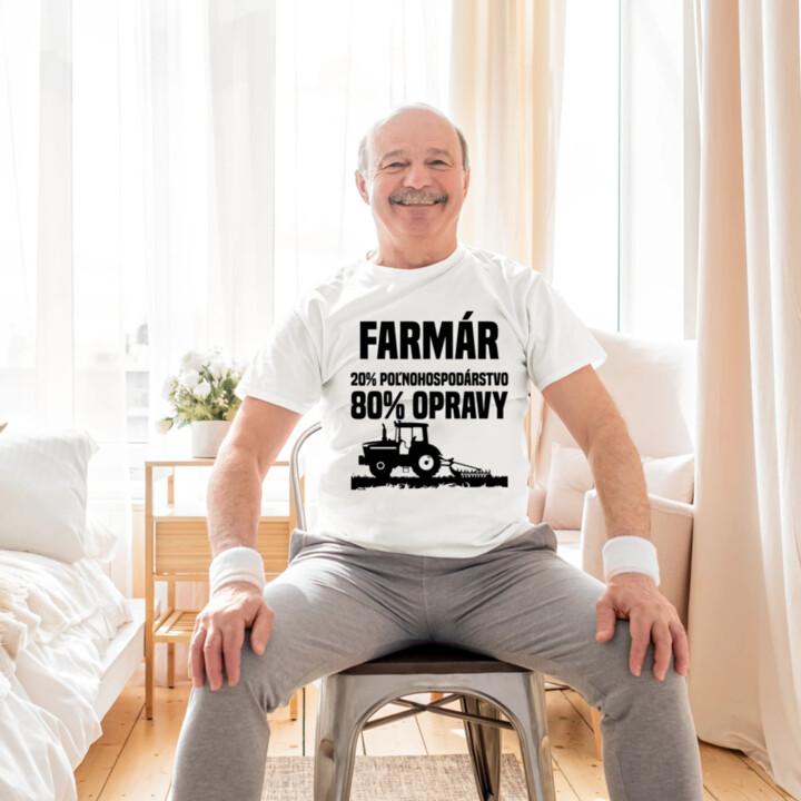 farmár - 20 % poľnohospodárstvo, 80 % opravy - pánske tričko s potlačou