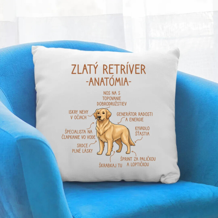 Zlatý retríver – anatómia - vankúš s potlačou