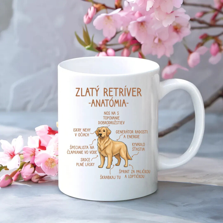 Zlatý retríver – anatómia - keramický hrnček s potlačou