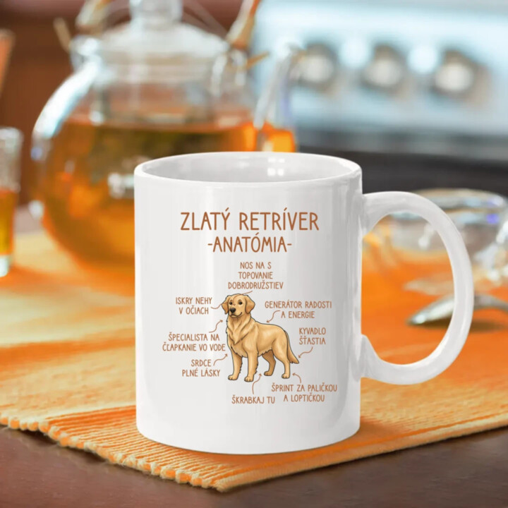 Zlatý retríver – anatómia - keramický hrnček s potlačou