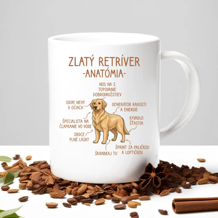 Zlatý retríver – anatómia - keramický hrnček s potlačou