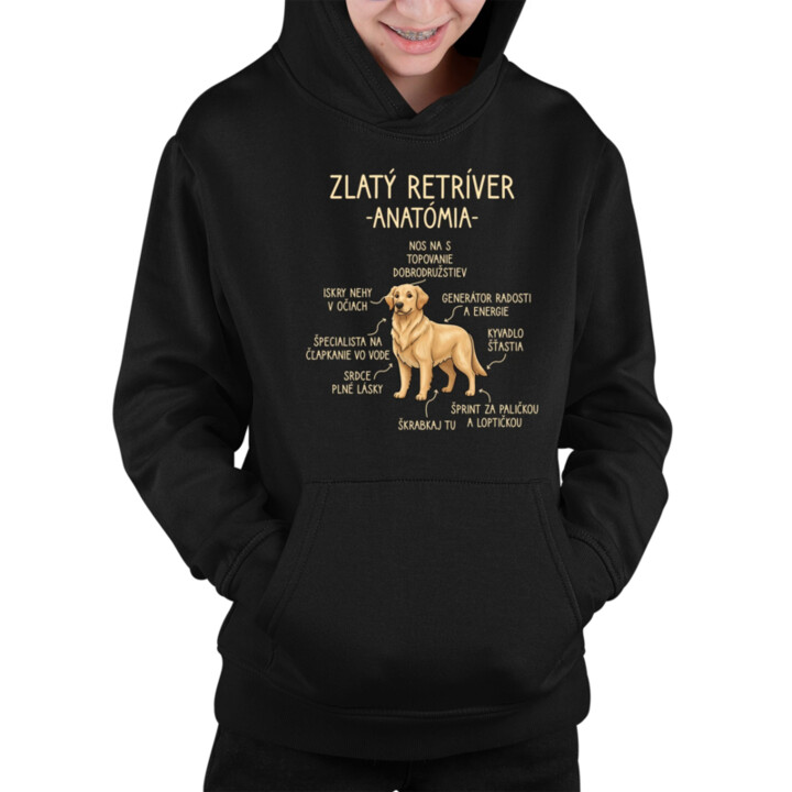 Zlatý retríver – anatómia - detská mikina s kapucňou