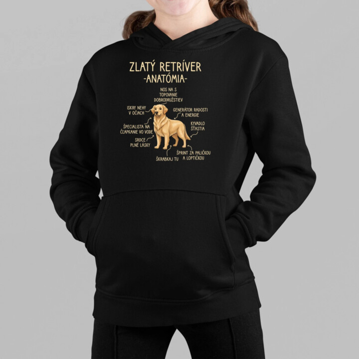 Zlatý retríver – anatómia - detská mikina s kapucňou