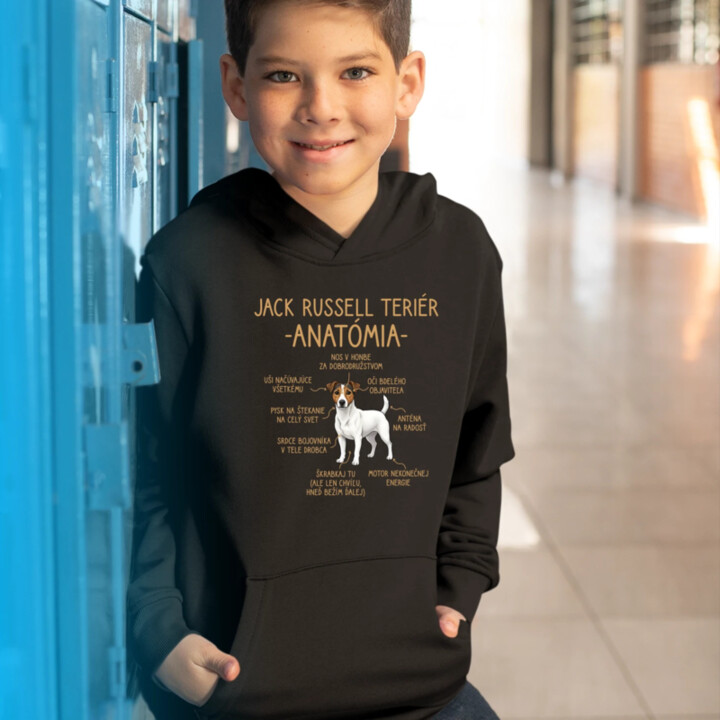 Jack Russell teriér – anatómia - detská mikina s kapucňou