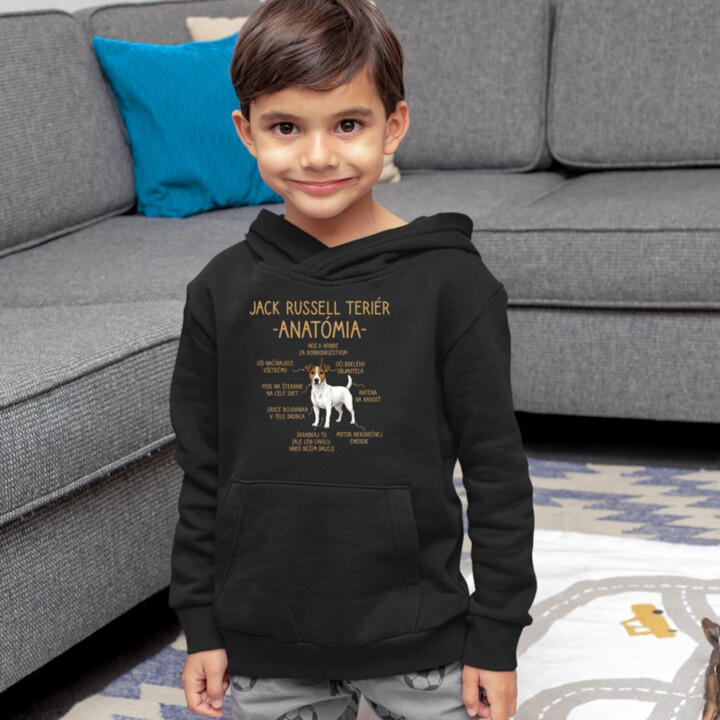 Jack Russell teriér – anatómia - detská mikina s kapucňou