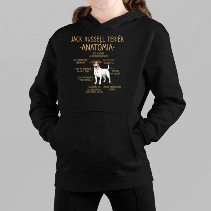 Jack Russell teriér – anatómia - detská mikina s kapucňou