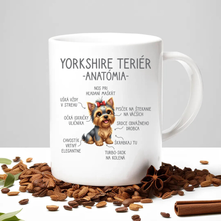 Yorkshire teriér – anatómia - keramický hrnček s potlačou