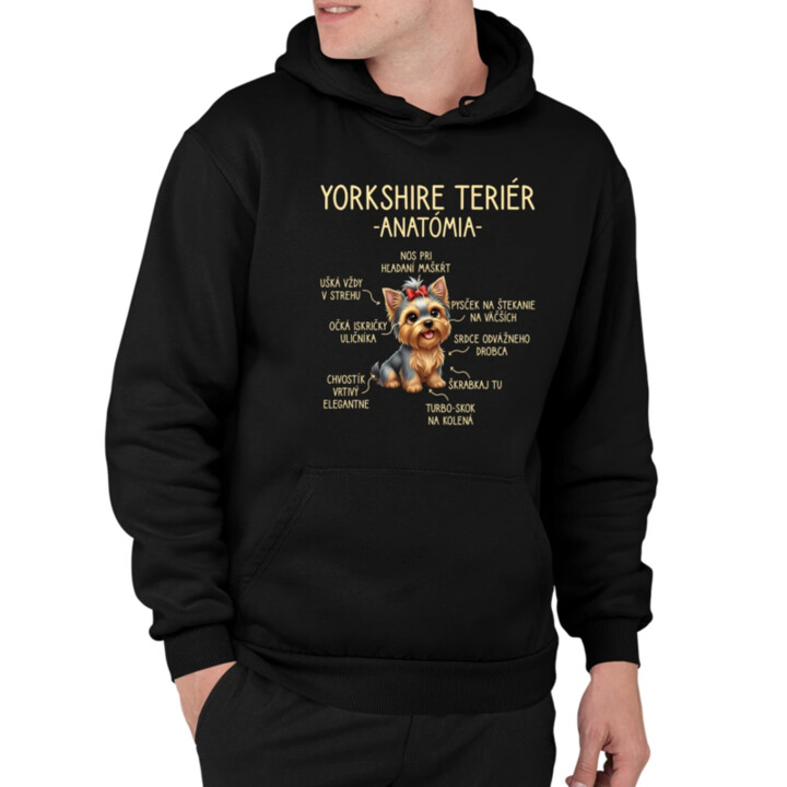 Yorkshire teriér – anatómia  - pánska mikina s potlačou