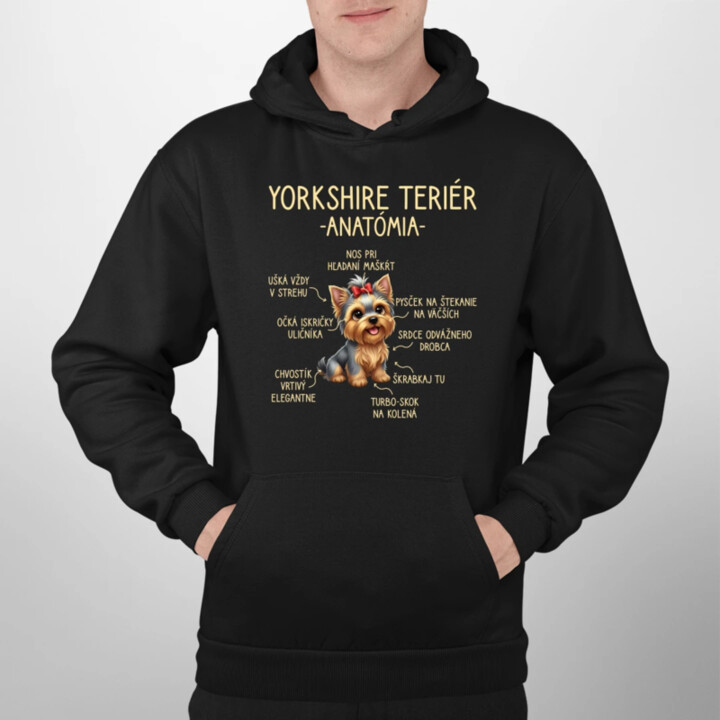 Yorkshire teriér – anatómia  - pánska mikina s potlačou