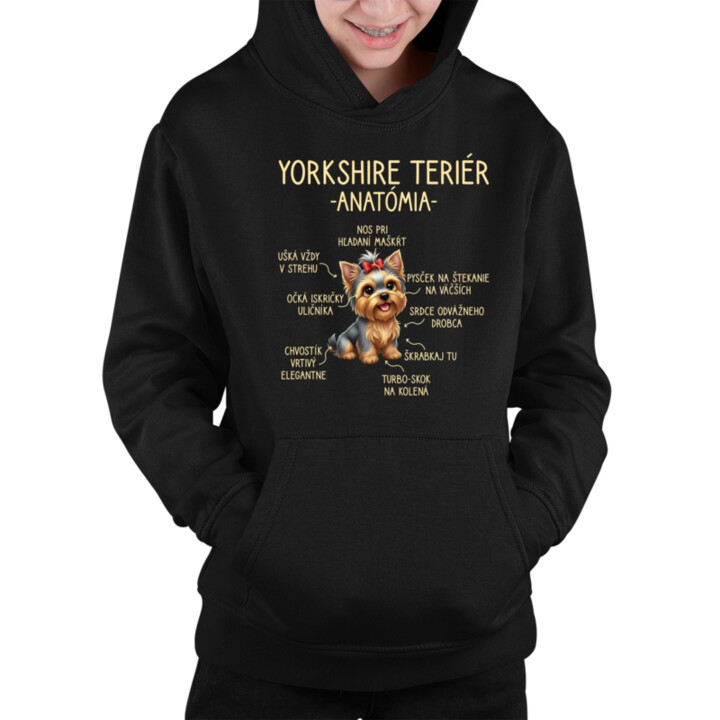 Yorkshire teriér – anatómia - detská mikina s kapucňou