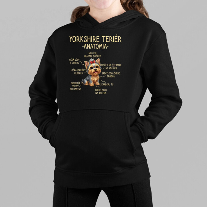 Yorkshire teriér – anatómia - detská mikina s kapucňou