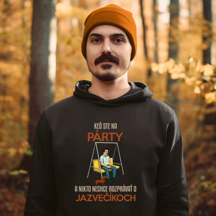 Keď ste na párty a nikto nechce rozprávať o jazvečíkoch  - pánska mikina s potlačou