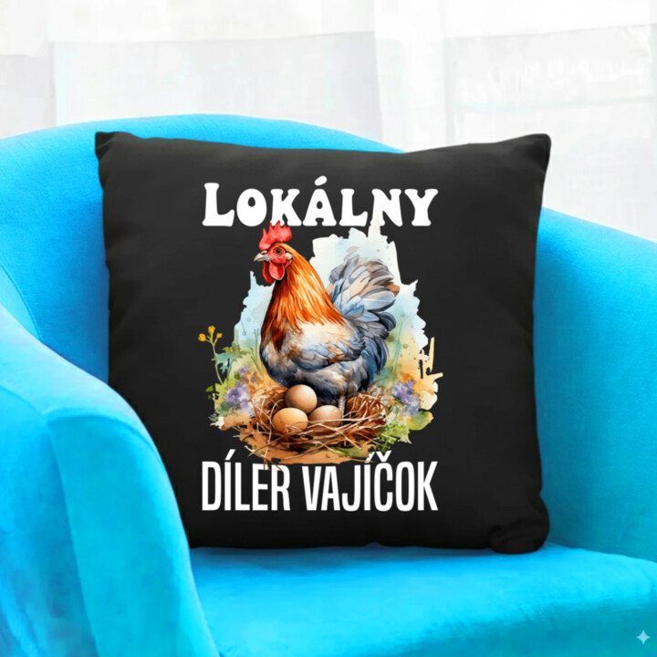 Lokálny díler vajíčok - čierny vankúš s potlačou