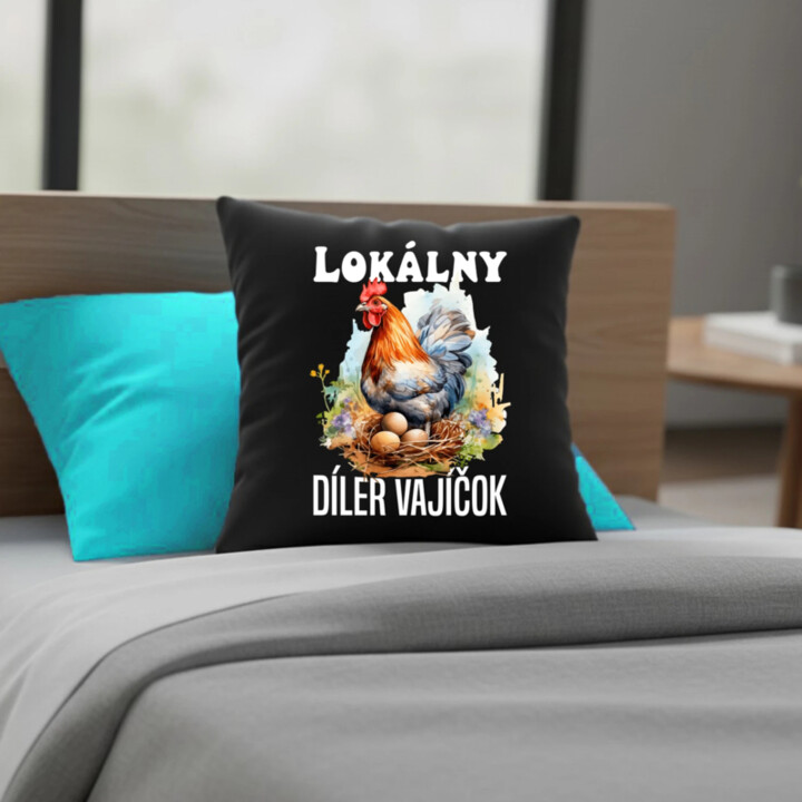Lokálny díler vajíčok - čierny vankúš s potlačou