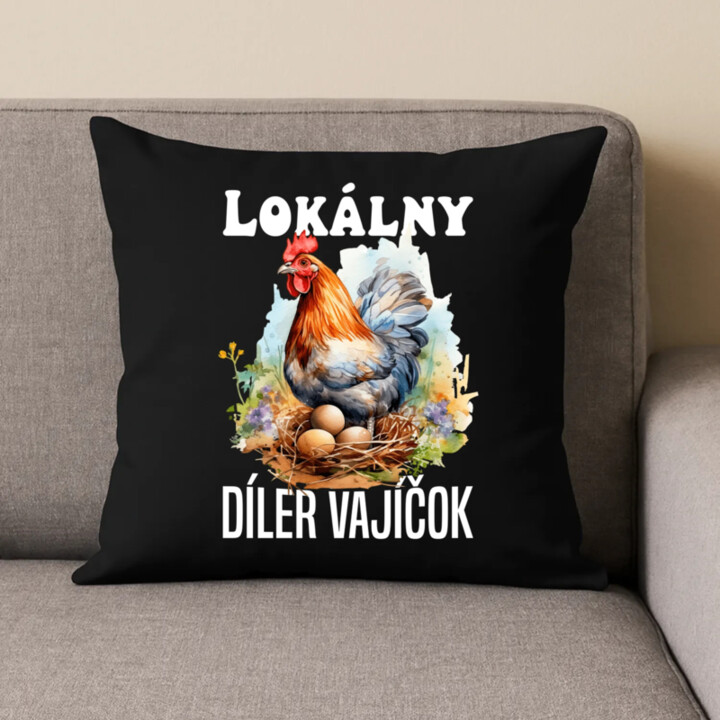 Lokálny díler vajíčok - čierny vankúš s potlačou