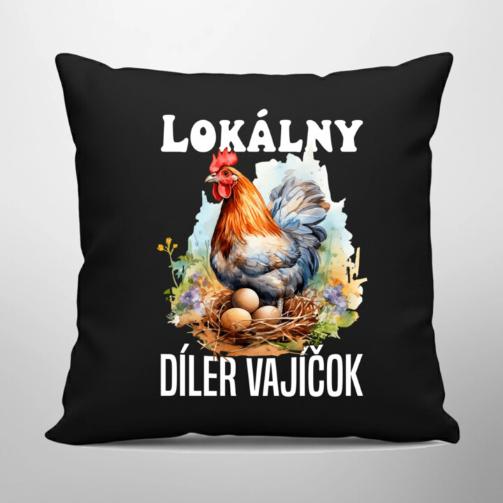 Lokálny díler vajíčok - čierny vankúš s potlačou
