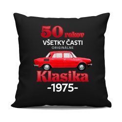 50 rokov - všetky časti originálne - Klasika 1975 - čierny vankúš s potlačou