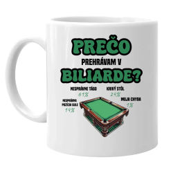 Prečo prehrávam v biliarde? - keramický hrnček s potlačou