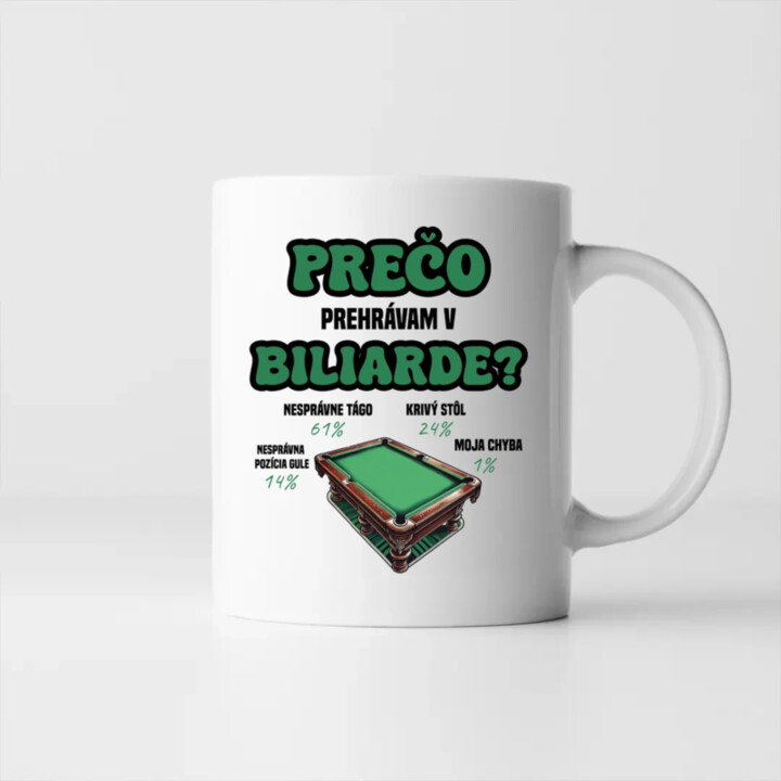 Prečo prehrávam v biliarde? - keramický hrnček s potlačou