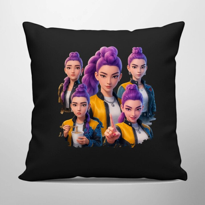 Rumi - pre fanúšikov Rumi Huntrix Kpop Demon Hunters - čierny vankúš s potlačou