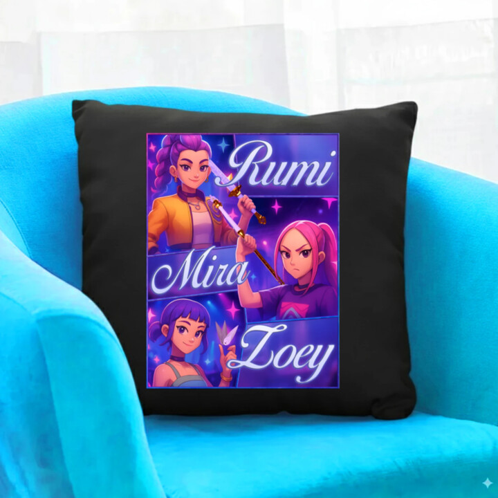 Rumi, Mira a Zoey - čierny vankúš s potlačou