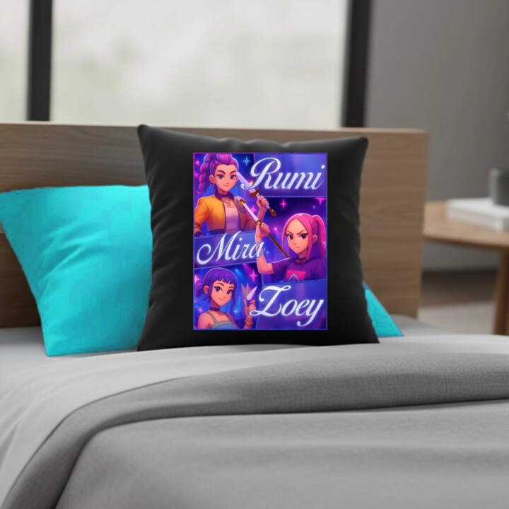 Rumi, Mira a Zoey - čierny vankúš s potlačou