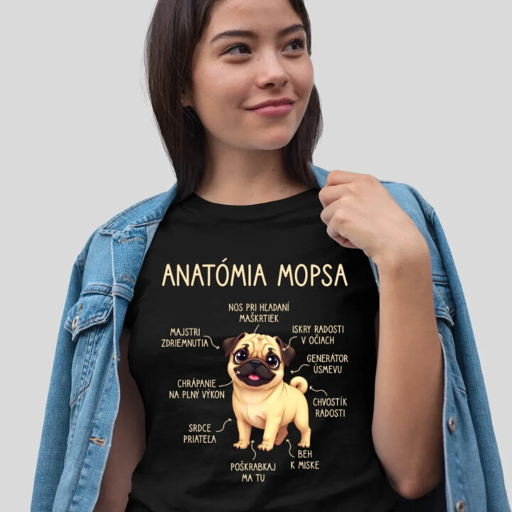 Anatómia mopsa - dámske tričko s potlačou
